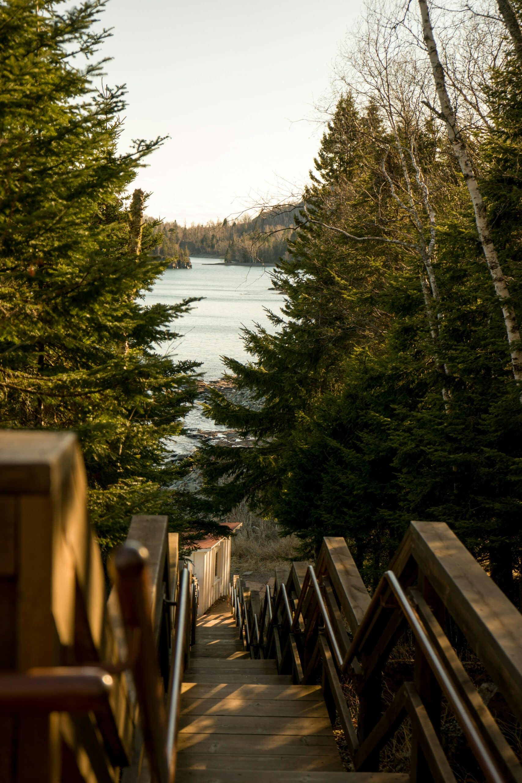 stairs leading to lake